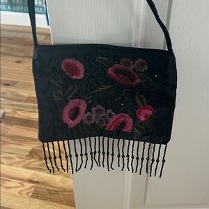 Embroidered Black and Pink Women's Bag
